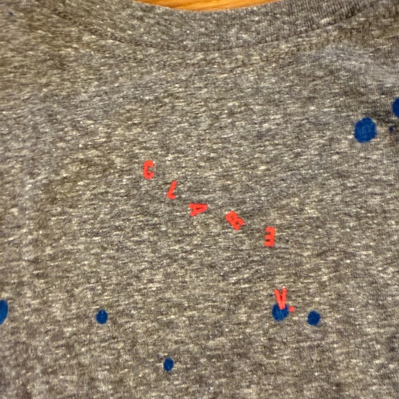 Clare V ruffle Grey and blue splattered T EUC - Picture 3 of 8